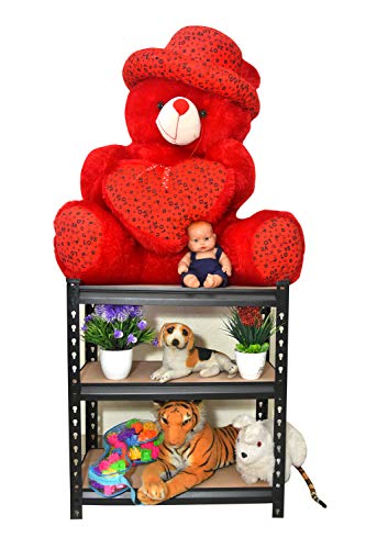 Image of Blue boy Adjustable 3 Tier Metal Rack for Storage /Boltless Rack /Shoe Rack /Book Shelf /Organizer for Home & Kichen (36 x 24 x 12 Inch /Black- Wooden Shelf)