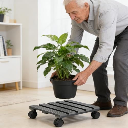 Support roulant pour pot de fleurs de grande taille en acier robuste - 3