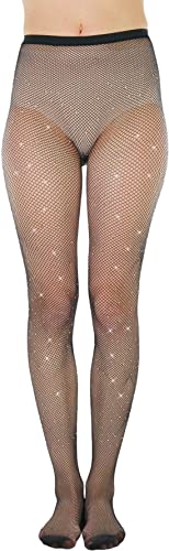 Image of ToBeInStyle Women's Fine Fishnet Pattern Pantyhose w /Back Seam & Rhinestones