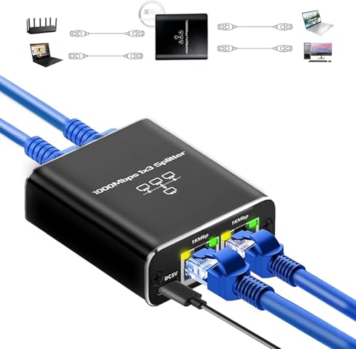 Pushua 1000Mbps Ethernet Splitter High Speed 1 to 3, Gigabit LAN Splitter (3 Devices Simultaneous Networking), RJ45 Splitter Adapter with USB Power Cable, Internet Splitter for Cat5/5e/6/7/8 Cable