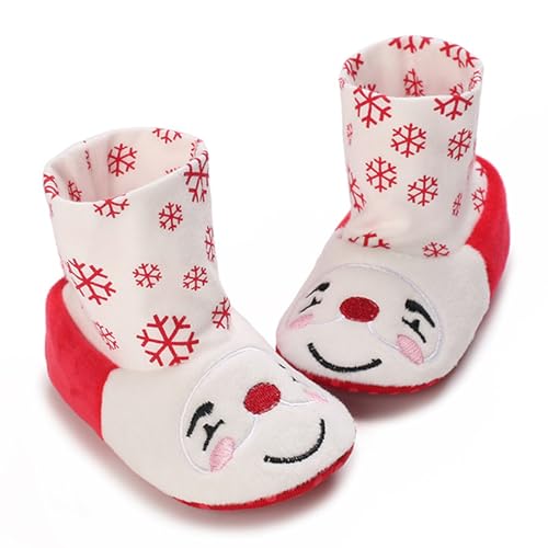 Yoawdats Newborn Infant Baby Christmas Shoes Winter Warm Cartoon Patterned Boots First Walkers Slippers Shoes Prewalkers (White, 13cm)2