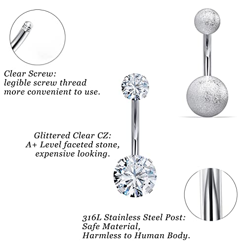 14G Belly Button Rings Belly Rings For Women Men Stainless Steel Cz Belly Piercing Jewelry Surgical Steel Clicker Belly Button Rings Curved Navel Ring Barbell Body Jewelry Piercing Silver 10Mm 6Pcs #TOP2