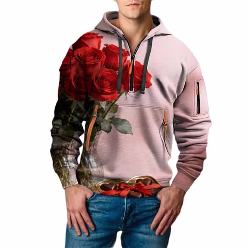 Sudadera de hombre con media cremallera 3D y estampado gráfico en color rojo sandía talla XXL
