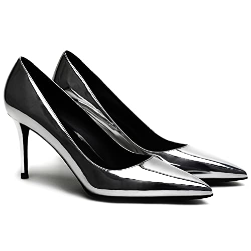 MOOMMO Women Patent High Heels Pumps Shoes Pointed Toe Slip