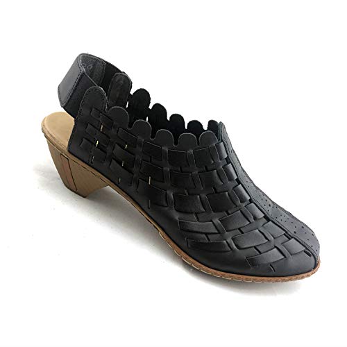 Image of Rieker 43753 Mirjam Women's Mary Jane Heels - Low-Heel Leather Shoes with Adjustable Ankle Strap & Laser-Cut Design - Comfortable Women's Heels for Casual & Dressy Wear