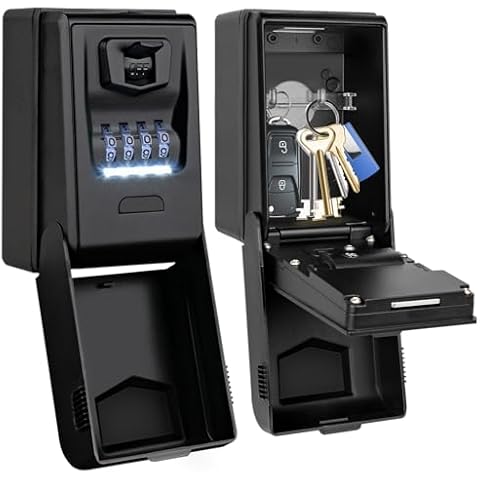 HUANLANG Key Lock Box Wall Mount,Outdoor Combination Lock Box with Light Up Dials,Waterproof Key Safe Large Capacity Realtor Lock Box for House Key Office Garage School Cover