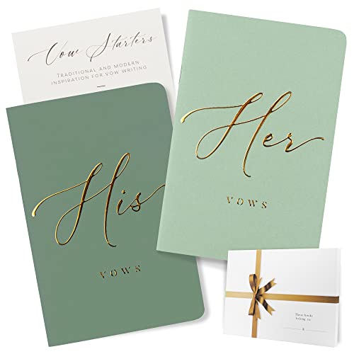 Artesori Vow Books For Wedding & Vow Renewal – His And Her Vows Book Set Of 2 – Wedding Vow Book W/Soft-Touch Cover, Gold Foil Engraving And 28 Lined Pages – Wedding Day Essentials [Mint & Sage ] #TOP17