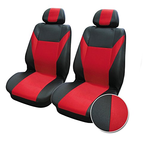 1+1 UNIVERSAL RED-BLACK FABRIC FRONT SEAT COVERS FOR CAR VAN BUS TAXI SUV 4X4 CAMPER AUTO