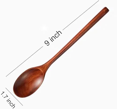 Miniatura 2 de Cucharas de madera, 6 cucharas de sopa de madera de 9 pulgadas para comer, mezclar, agitar, cuchara de mango largo con utensilio de cocina de estilo