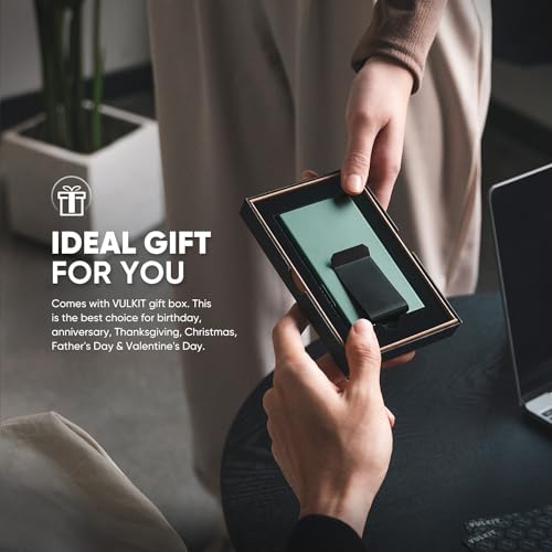 Image of VULKIT Minimalist Wallet with Money Clip RFID Protection Pop Up Card Holder Slim Wallet Credit Card Holder Metal Wallet, Midnight Green