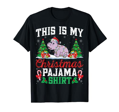 Hippo Christmas Santa Hat Pajama Shirt - Hippo Lover Camiseta