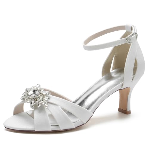 Sandales de mariage pailletées à petit talon et bride cheville pour mariée