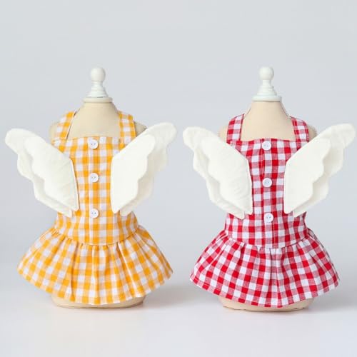 Vestido de algodão para filhotes de princesa: xadrez, fofo, respirável, decorativo, leve, fantasia d