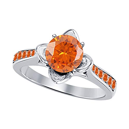 Round Cut Orange Sapphire 14K White Gold Over .925 Sterling Silver Unique Engagement Ring for Women's2