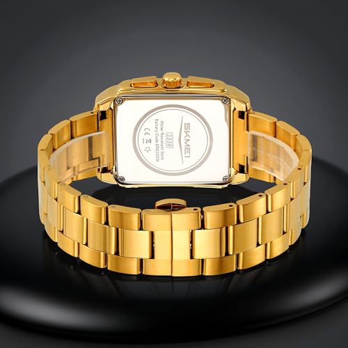 Image of SKMEI Luxury Digital Watch for Men - Quartz Analog-Digital Display, Stainless Steel & Leather Strap, Waterproof 3ATM, Stopwatch, Date, Stylish Fashion Watch for Casual & Formal Wear - 2339