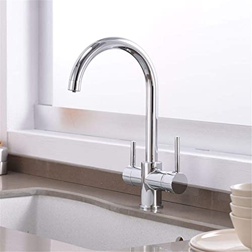Robinet 3 voies avec filtre eau pure mitigeur de cuisine double commande en laiton chrome