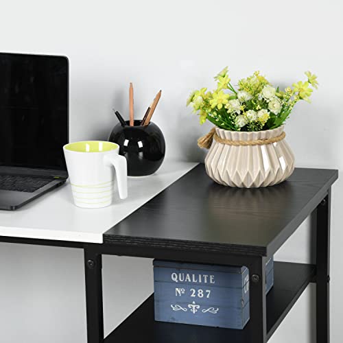 Homy Casa Inc Computer 40 Inch Study Writing Table With Storage Shelves Space Saving For Home Office, Modern Simple Style Pc Metal Frame Desks, Black White #TOP5