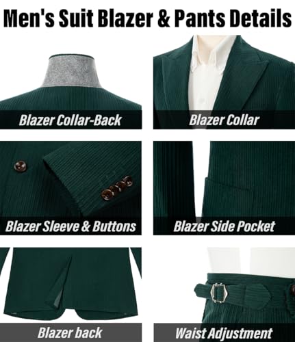 Mens Suit Corduroy 2 Piece Tuxedo Suits for Men Blazer Jacket Pants Tux Set Formal Business Casual3