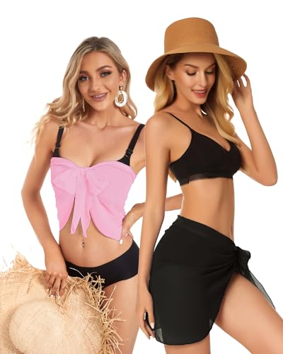 Image of CHICGAL 2 Pieces Women Beach Sarong Bathing Suit Wrap Skirt Sheer Bikini Swimsuit Cover Ups for Swimwear