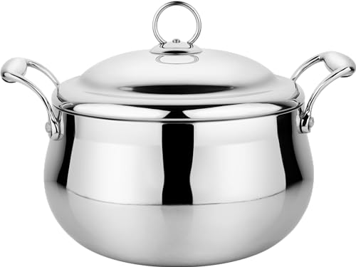 Image of Prabha Prima Belly Casserole with Lid | Roti Casserole Set 3700ML (20CM) | Casseroles Tri-Ply Layer | Hot Case /Hot Pot Food Grade | Serving Bowl Rice-Gravy-Curry /Hot Box | Induction Base & Gas Stove
