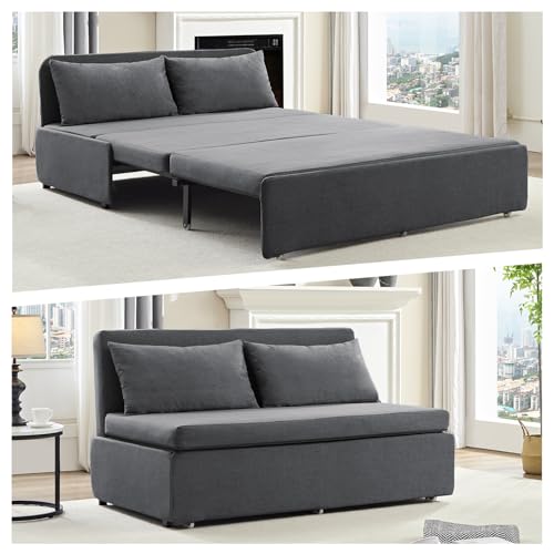 BALUS 64" Queen Sleeper Sofa Bed with Pillows & Mattress