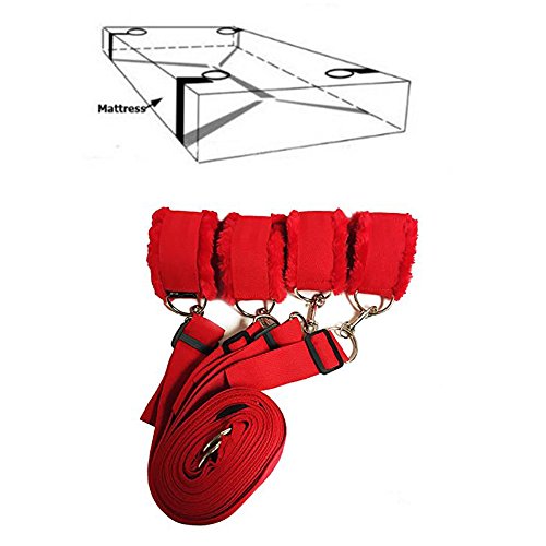 Image of Bed Restraints for Sex Wrist Ankle Cuffs with Adjustable Straps for Bondage and BDSM (Furry) - Red by HappyNHealthy