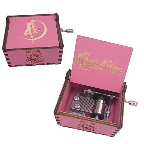 FnLy 18 Notes Wooden Engraved Anime Sailor Moon Theme Music Box,Antique Carved Hand Crank Small Musical Box Gift,Pink FnLy 18 Notes Wooden Engraved Anime Sailor Moon Theme Music Box,Antique Carved Hand Crank Small Musical Box Gift,Pink