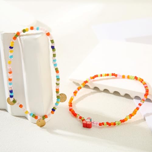 Image of Beaded Anklets for Women Handmade Boho Beaded Ankle Bracelets Colorful Beads Foot Anklets for Women