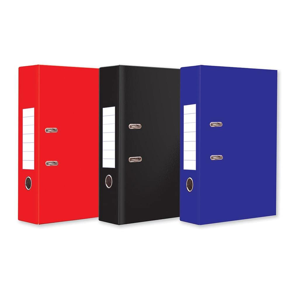 M1SS [Pack of 3] A4 Lever Arch Files 75mm Spine Paper Storage Archive Legal Document Folders for Everyday Paperwork Home and Office Red/Blue/Black