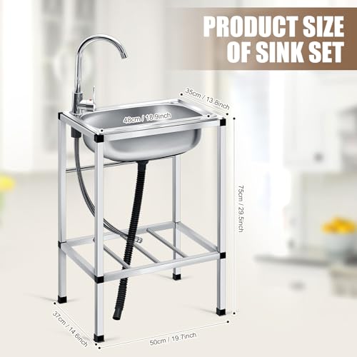 Tandefio Freestanding Outdoor Kitchen Utility Sink Set Stainless Steel Single Bowl Sink Portable Commercial Utility for Restaurant Cafe Bar Hotel Garage Laundry Room(Single Bowl) by Tandefio - Used condition - Image 2