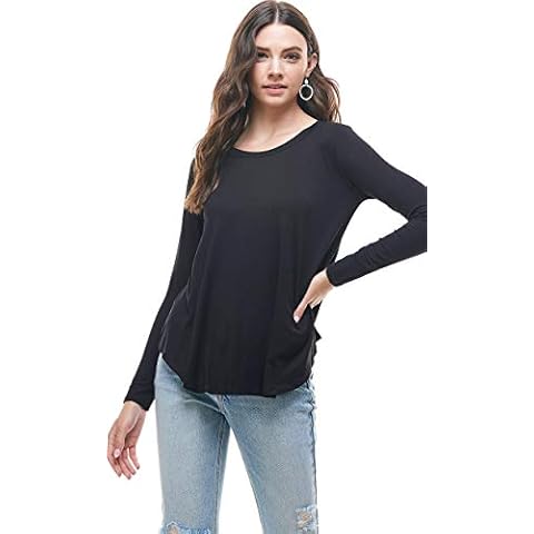 Loving People Solid Scoop Neck Loose Fit Long Sleeve Rayon Top, Small, Black Cover