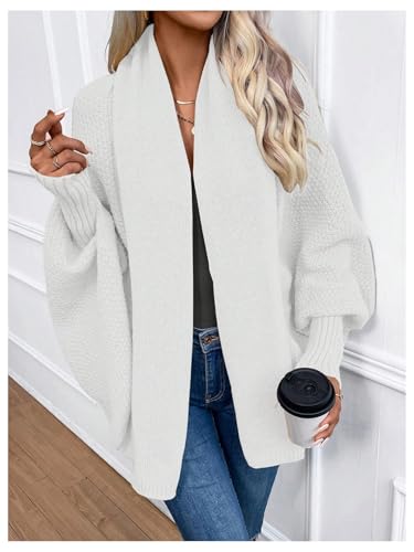 Image of GORGLITTER Women's Dolman Long Sleeve Shrugs Cardigan Open Front Shawl Neck Oversized Loose Knit Top White Large