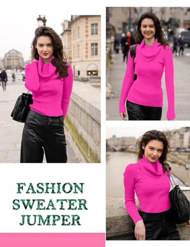 Image of v28 Women's Stretchable Cowl Neck Knit Long Sleeve Slim Fit Bodycon Sexy Sweater