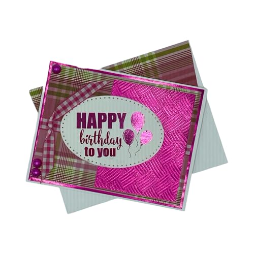Birthday Card, Handmade Birthday Card, Blank Birthday Card, Birthday Card for Her, Birthday Card for Female, Foiled Birthday Card, Pink Green