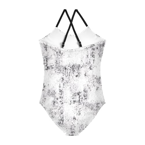 Rough Black White Grunge Texture Girls Swim Suit with Adjustable Shoulder Strap, Beach Swim Suits Kids, 3-102