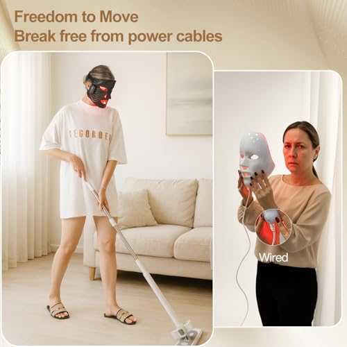 Red Light Therapy Mask for Face, Wireless Led Face Mask Light Therapy with 850nm Near-Infrared, 4 Modes Rechargeable Led Facial Skincare Device
