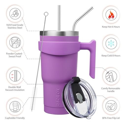 Image of BJPKPK 20 oz Tumbler with Handle & Straw, Insulated Stainless Steel Mug