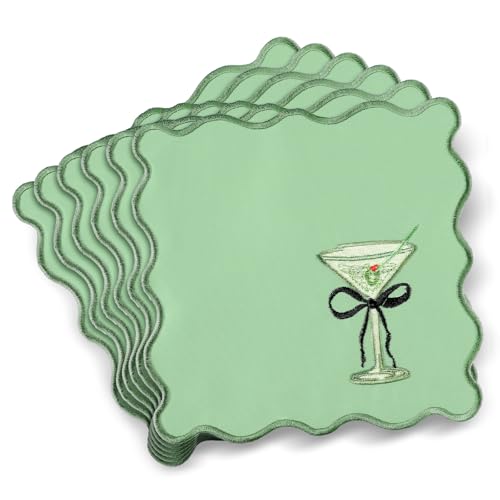 12 Pcs Martini Cocktail Napkins Cloth Scalloped Embroidery a Tini Bit Older Party Supplies Decorations 6 x6 Washable Polyester Satin Cloth for Martini Cocktail Bachelorette Party Gift Decorations