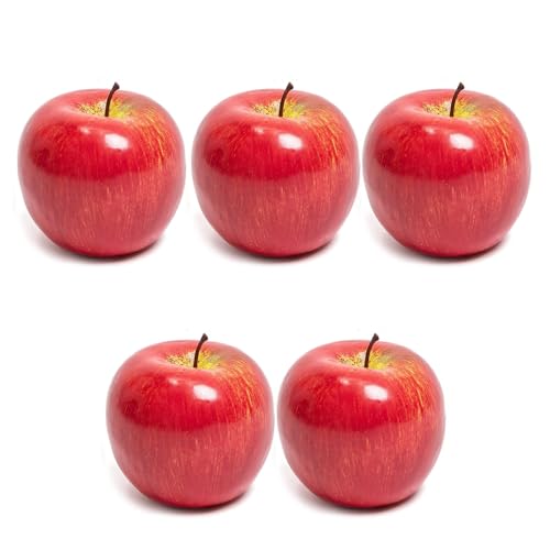 PrimeBlis りんご 果物 5個セット 食品 サンプル フルーツ リアル レプリカ 人工果物 小物 模型 展示 写真小道具 パーティー装飾 ショーケース装飾 (レッド)