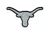 4' Longhorn Skull, Steer Head, Embroidered, Iron on Patch (Glitter Silver/Black Outline)