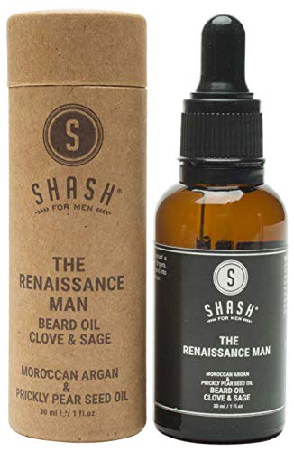 SHASH Renaissance Beard oil, Clove & Sage (30ml) - Natural Formula Supports Faster, Healthier Growth - Hydrates Dry Skin and Hair, Reduces Itchy Discomfort - Paraben, All Silicone and Sulfate-Free