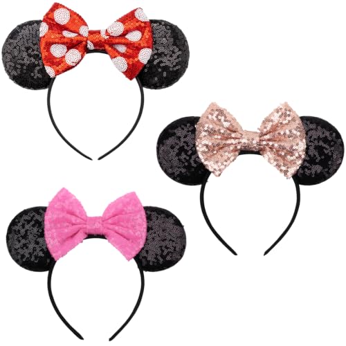 Image of DRESHOW Mouse Ears Bow Headbands Minnie Ears Headband Glitter Party Decoration Cosplay Costume for Women