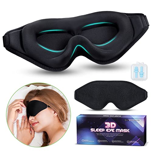 Yastouay Blackout Eye Mask for Women Men, 3D Contoured Upgraded Designed Sleep Mask, Milk Ice Silk Sleeping Mask for Traveling Plane Work Shift Napping All Night Sleeping Yoga, Black Lycra Fabric