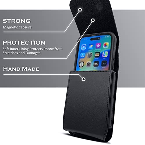 Pitau Holster For Iphone 14, 14 Pro, 13, 13 Pro, 12, 12 Pro, Xs, X, 11, 11 Pro, Xr, Vertical Cell Phone Belt Holder Case With Belt Clip Carrying Pouch Cover (Fits Phone With Protective Case On) Black #TOP4