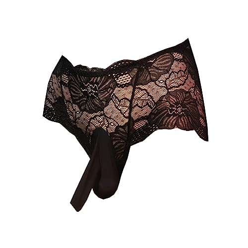 LESOYA Men's Sissy Lace Sheer Panties Low Rise Boxer Briefs Bikini Underwear with Sheath