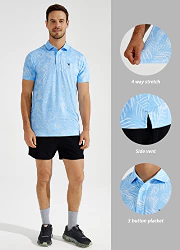 Yovvi Polo Shirts For Men Golf Shirts Short Sleeve Print Moisture-Wicking Performance Sport Tennis T-Shirt, Light Blue Xl #TOP2