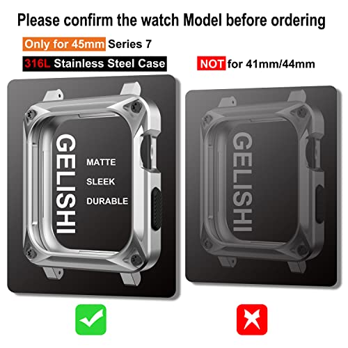 Gelishi Case Compatible With Apple Watch Case 45Mm Series 7, Rugged Stainless Steel Case Protector Metal Protective Cover For Men, Silver #TOP2