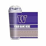 Rico Industries NCAA Washington Huskies 24oz Personalized Tumbler W/Hinged Lid - Team Colored Travel Tumbler - Keeps Drinks Cold or Hot