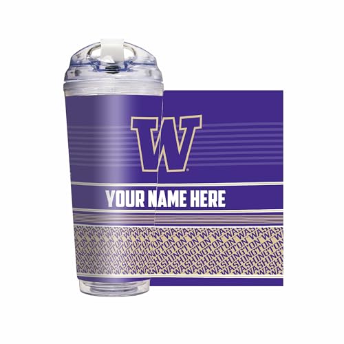 Rico Industries NCAA Washington Huskies 24oz Personalized Tumbler W/Hinged Lid - Team Colored Travel Tumbler - Keeps Drinks Cold or Hot