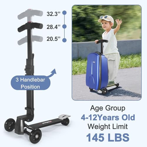 iubest Scooter Luggage Carry On Scooter Suitcase for Kids Age 4-15, Detachable & Foldable 4 in 1 Kids Suitcase, Multifunctional Ride On Travel Trolley Scooter Combo-Blue4